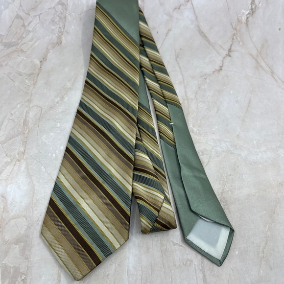 None Other - Retro Men's Wemlon by Wembley Polyester Green Stripe Necktie Tie TG9-T2